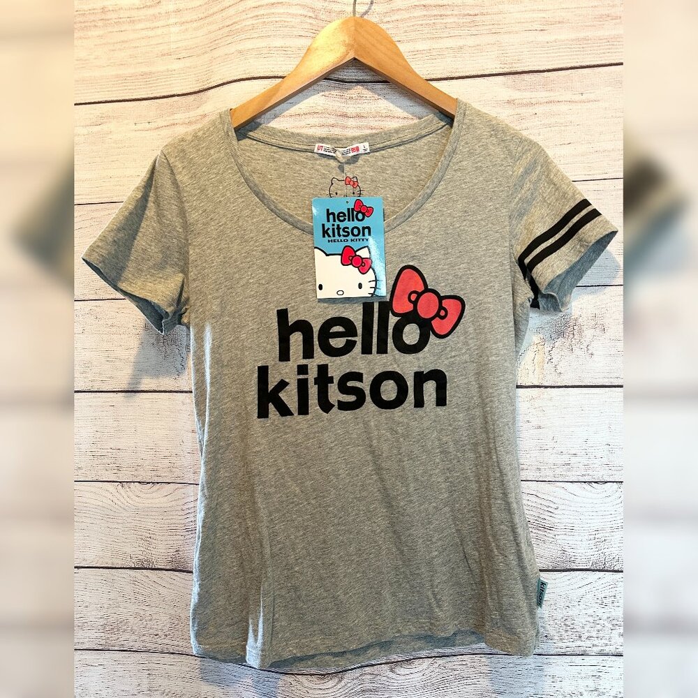 NWT Kitson x Hello Kitty Tee Gray Sanrio Racer Stripe Japan Exclusive Size Large